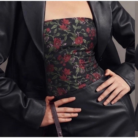 Reformation Giorgia Corset Size 4 Black Top With Red And Green Floral Zip Back - Picture 8 of 8